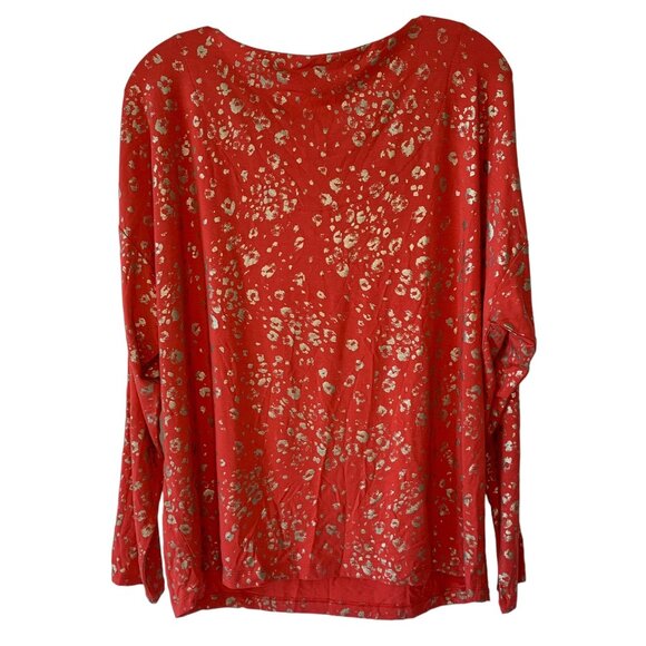 CHICO'S Orange + Gold Touch of Cool Foiled Animal Print Knit Tee NWOT Size Large - Picture 7 of 8